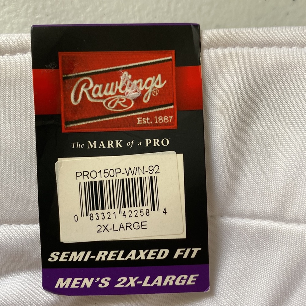 Adult 2X Rawlings Semi Relaxed Fit White Baseball Pant